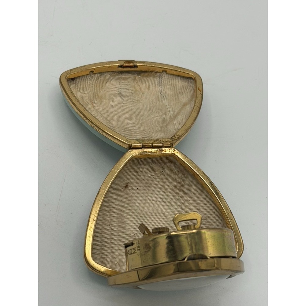 Vintage Westclox Travel Alarm Clock Germany Aqua Blue Clamshell Case For Parts - Picture 4 of 5